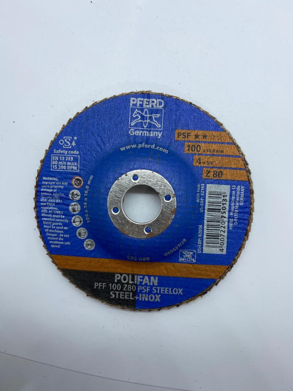 德國【PFERD】馬圈PSF千葉碟 POLIFAN-STEELOX (STEEL + INOX) (專磨不銹鋼)（直徑 4″) 德國【PFERD】馬圈PSF介石碟(專介石屎)（直徑 4") 德國【PFERD】馬圈SG千葉碟 POLIFAN-SG-A COOL(專磨鋁+鋼)（直徑 4"-9")