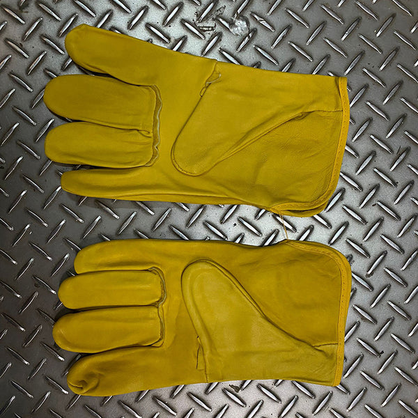 Yellow Leather Gloves Leather Green (One Size)